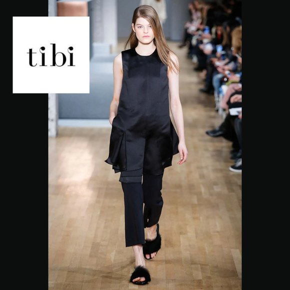 Tibi Tops - Tibi Runway Carwash Top Black Sleeveless Fringe Ruffle Asymmetric Long Tall
